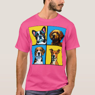 Four framed dogs on Yellow background T-Shirt