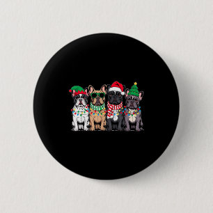 Four French Bulldog Dogs Christmas Funny Santa Rei 6 Cm Round Badge
