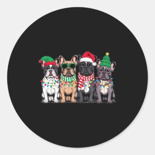 Four French Bulldog Dogs Christmas Funny Santa Rei Classic Round Sticker