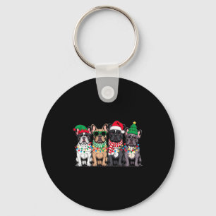 Four French Bulldog Dogs Christmas Funny Santa Rei Key Ring