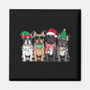 Four French Bulldog Dogs Christmas Funny Santa Rei Magnet