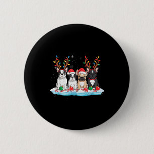 Four French Bulldog Dogs Christmas Light Reindeer  6 Cm Round Badge