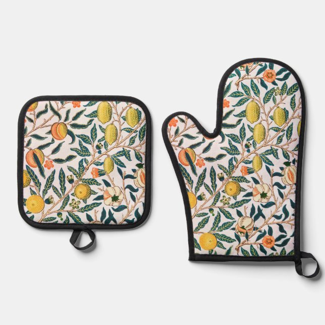 Four Fruit Pattern, William Morris Oven Mitt & Pot Holder Set (Front)