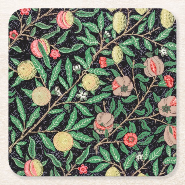 Four Fruit, William Morris Square Paper Coaster (Front)