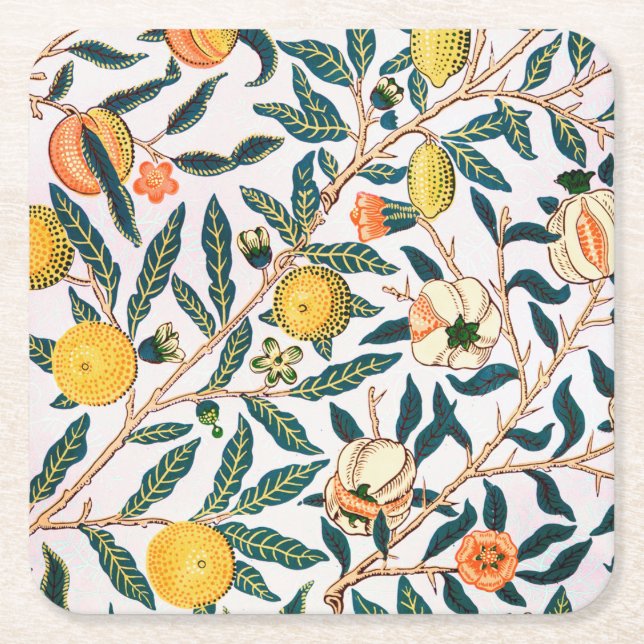Four Fruit, William Morris Square Paper Coaster (Front)
