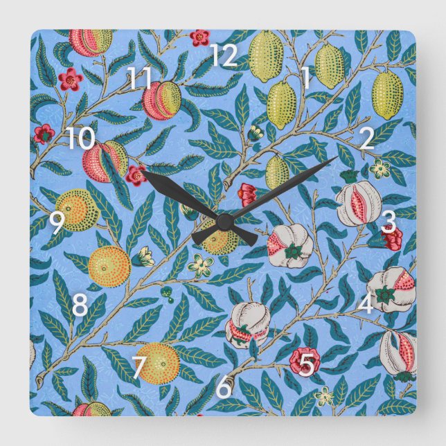 Four Fruit, William Morris Square Wall Clock (Front)