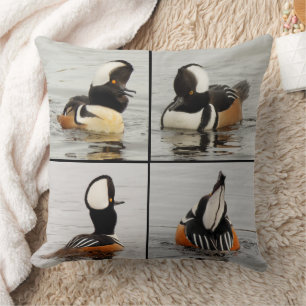 Four Funny Faces of Hooded Mergansers Ducks Cushion