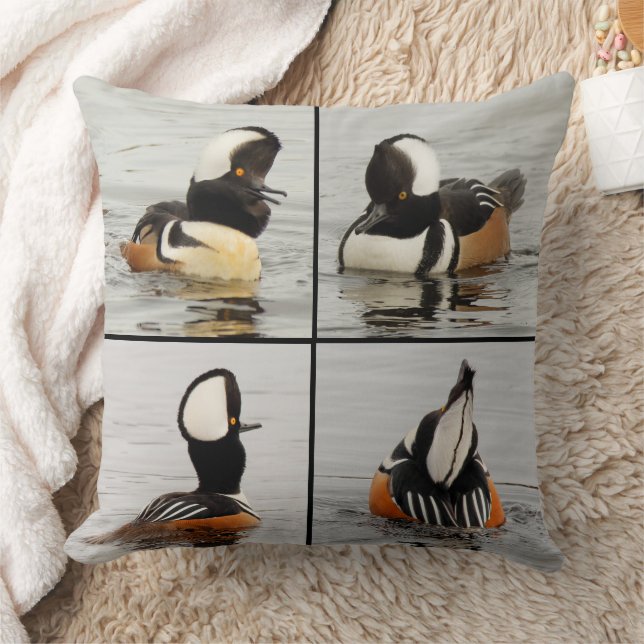 Four Funny Faces of Hooded Mergansers Ducks Cushion (Blanket)