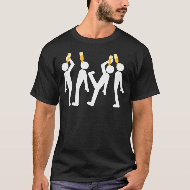 Four Funny Friends Drinking Beer Bottles From Abov T-Shirt (Front)