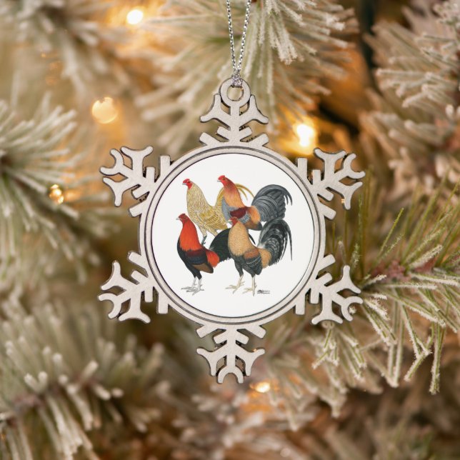 Four Gamecocks Snowflake Pewter Christmas Ornament (Tree)