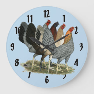 Four Gamefowl Hens Large Clock