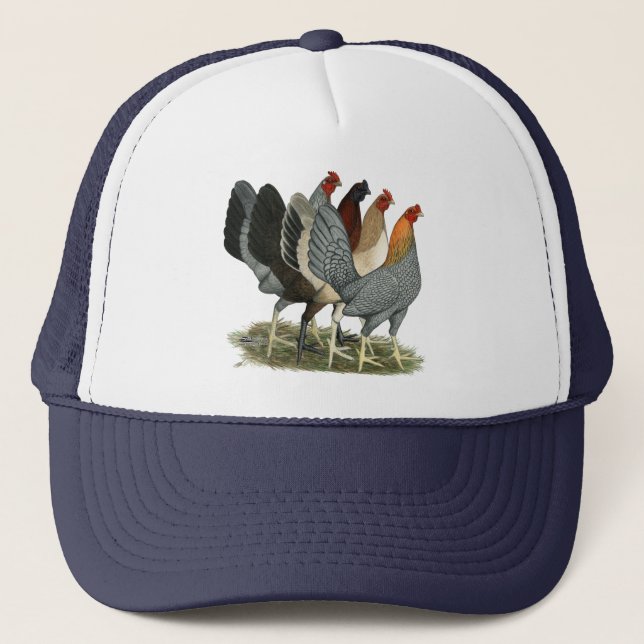 Four Gamefowl Hens Trucker Hat (Front)