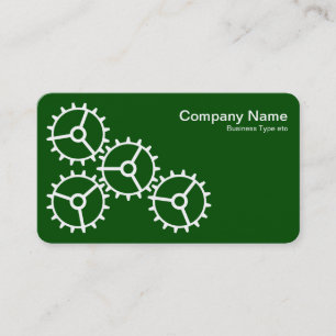 Four Gears III - White on Dark Green - Grey Back Business Card