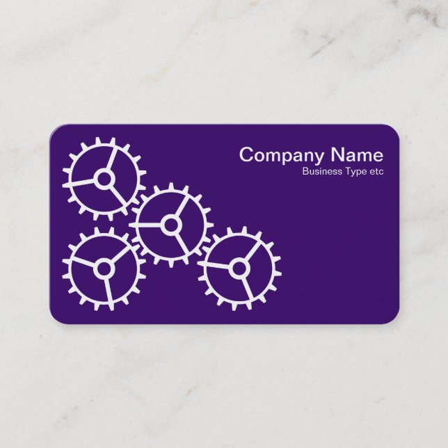 Four Gears III - White on Deep Purple - Grey Back Business Card (Front)