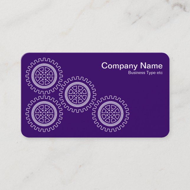 Four Gears - White on Deep Purple - Grey Back Business Card (Front)