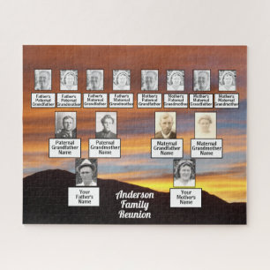 Four Generation Family Tree on Orange Sunset Photo Jigsaw Puzzle