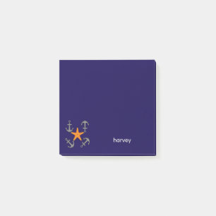 Four Gray Anchors Around The Orange Starfish Post-it Notes