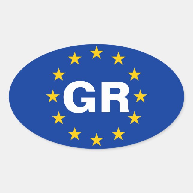 FOUR Greece "GR" European Union Flag Oval Sticker (Front)