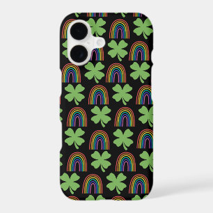 Four Green Leaf Clovers with Rainbows Pattern