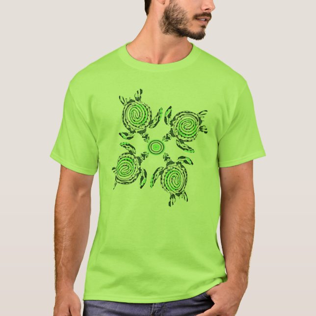 Four Green Turtles Dot Art, T-Shirt (Front)