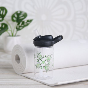 Four Green Turtles Dot Art, Water Bottle