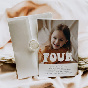 Four - Groovy Photo Birthday Invitation 