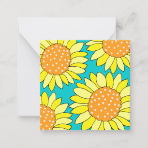 Four Hand Drawn Yellow Orange Aqua Sunflowers  Card