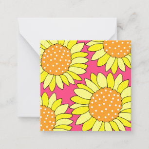 Four Hand Drawn Yellow Orange Pink Sunflowers Card