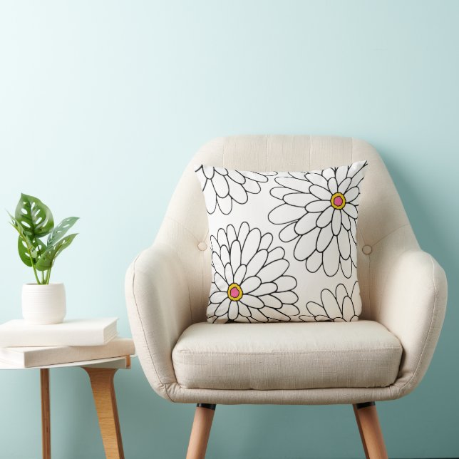 Four Hand Drawn Zinnias Cushion (Chair)