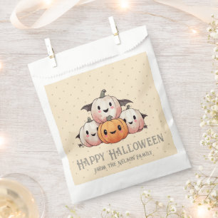 Four Happy Pumpkin Bats Yellow Happy Halloween Favour Bags