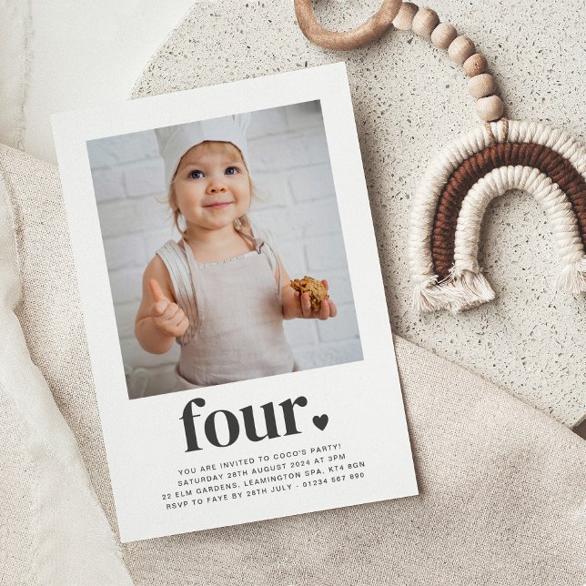 Four Heart - Square Photo Birthday Invitation (Creator Uploaded)