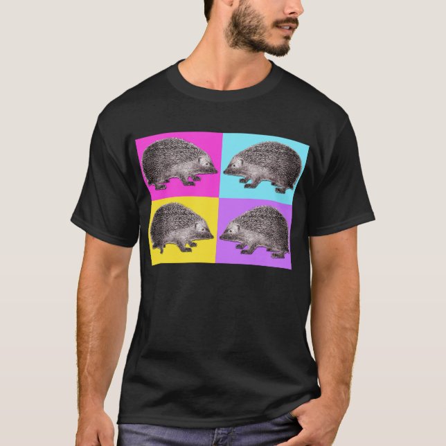 Four Hedgehog T-Shirt - Bright Colours on Black (Front)