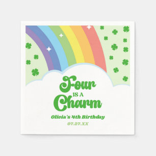 Four Is A Charm Rainbow 4th Birthday Party Napkin