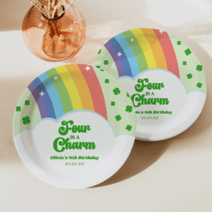 Four Is A Charm Rainbow 4th Birthday Party Paper Plate