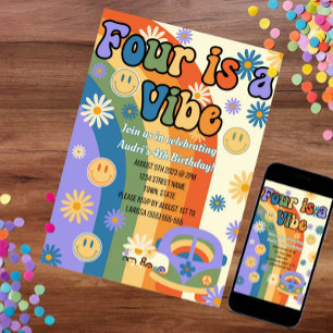 Four is a Vibe Birthday Invitation, 4th bday party Invitation