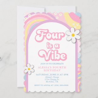 Four is a Vibe Groovy, Retro Girl Pastel Colours Invitation