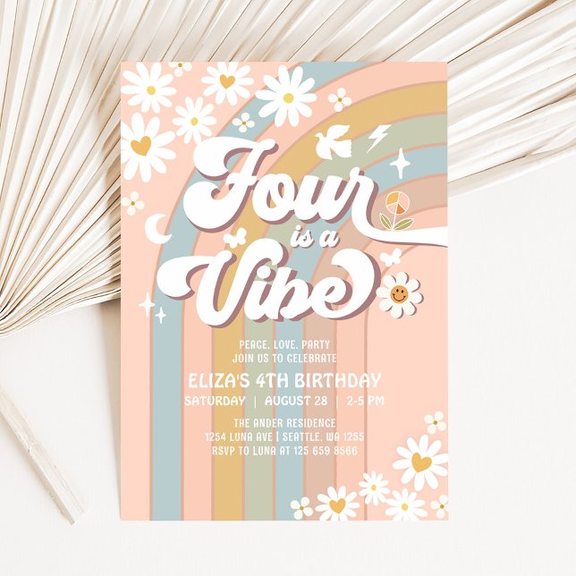 Four is a Vibe Pastel Blue Blush 4th Birthday Invitation (Creator Uploaded)