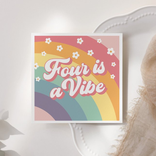 Four is a Vibe Retro 70s Rainbow Daisy Birthday  Napkin (Creator Uploaded)