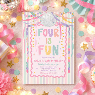 Four Is Fun Whimsical Girl 4th Birthday Party Invitation