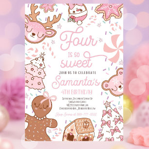 Four Is So Sweet Christmas Cookie Birthday Party Invitation
