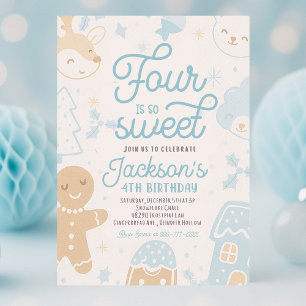 Four Is So Sweet Christmas Cookie Boy Birthday Invitation