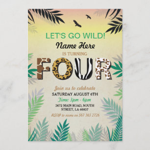 FOUR Jungle 4TH Birthday Party Safari ZOO Invite