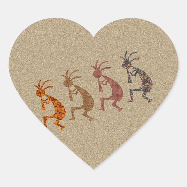 Four Kokopelli Heart Sticker (Front)