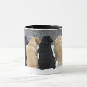 Four Labrador Dogs In Snow Mug