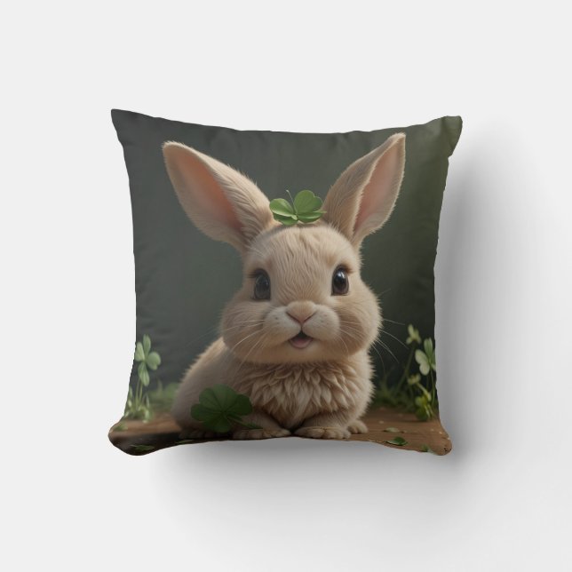 Four leaf clover and cute rabbit cushion (Front)