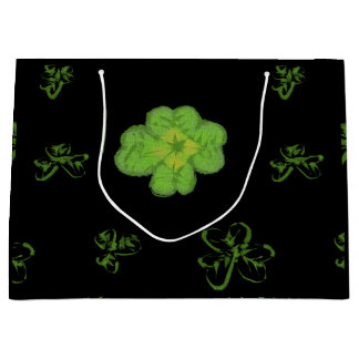 Four-Leaf Clover Black Large Gift Bag