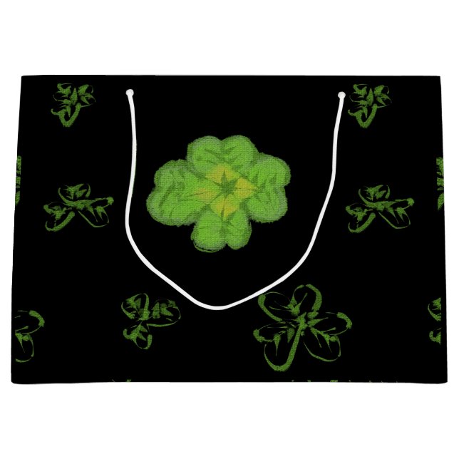 Four-Leaf Clover Black Large Gift Bag (Front)