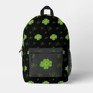 Four-Leaf Clover Black Printed Backpack