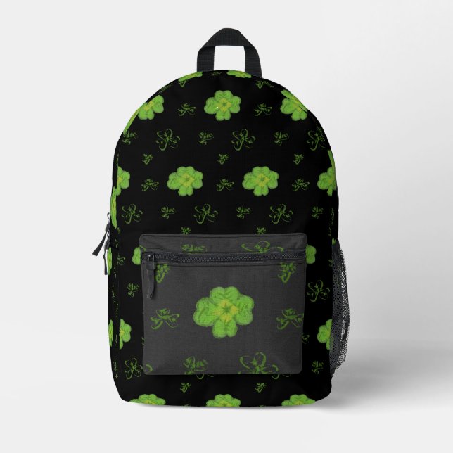 Four-Leaf Clover Black Printed Backpack (Front)