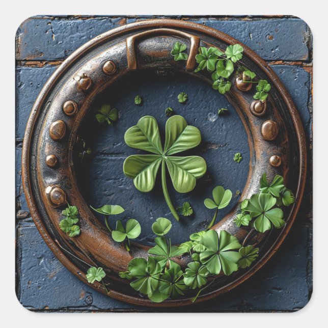 🍀 Four-Leaf Clover Bold Lucky Symbol Minimal  Square Sticker (Front)
